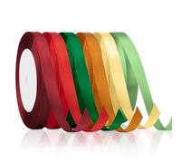 SycloPak 6 Pack Polyester Satin Ribbons, 10mm x 22m, Red, Green, Yellow, Multicolor, Multiple Occasions, Casual, Formal, Gift Wrapping, Crafting, Hair Accessories, Decorations