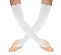 SycloPak Adult Women's Black Gloves Costume - Long White Fingerless Elbow Length Spandex Gloves for Halloween, Wedding, One Size Fits All