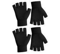 SycloPak Black Fingerless Gloves for Men Women Heat Holder Knitted Winter Gloves, Mens Gloves Ladies Mittens, Thermal Fingerless Glove,Touchscreen Warm Accessories,2PCS