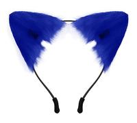 SycloPak Furry Animal Ears Headband - Adjustable Fox/Wolf/Cat Ears for Cosplay Costume, Halloween Party Accessories for Women & Men (Blue)