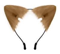 SycloPak Furry Animal Ears Headband - Adjustable Fox/Wolf/Cat Ears for Cosplay Costume, Halloween Party Accessories for Women & Men (Khaki)