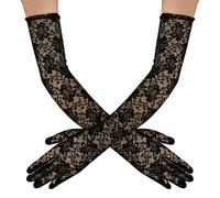 SycloPak Long Lace Gloves for Women - 80s Floral Vintage Opera Stretch Elbow-Length Gloves for Halloween Costume Parties, Masquerade Balls Black