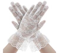 SycloPak Women's Short White Lace Gloves - Elegant Floral Vintage Opera Gloves for Halloween, Wedding, Bridal, Tea Party and 1930s Cosplay Events