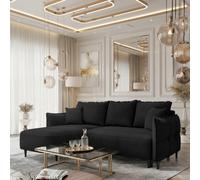 Sycylia Modern Corner Sofa Bed With Sleeping Function Pine Wood Frame Chipboard Structure 244X165Cm Black Left