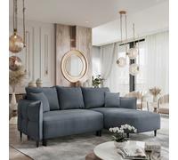 Sycylia Modern Corner Sofa Bed With Storage Wooden Frame Pine Slats Chipboard Hdf Freestanding 244X165Cm Grey Right
