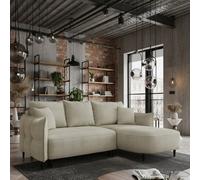 Sycylia Modern Corner Sofa Bed With Storage Wooden Frame Pine Slats Chipboard Hdf Freestanding 244X165Cm Cream Right