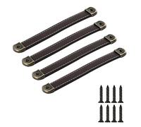 SYDARSYN 4 Pcs Handmade Leather Handles Furniture Kitchen Drawer Pull Wardrobe Cabinet Door Handle Vintage Soft Leather Handles for Cupboard Pulls Drawer Knobs 160mm