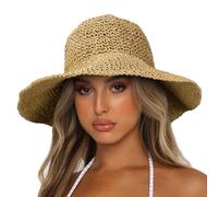 Sydbecs Womens Sun Hats Wide Brim Summer Beach Hat for Women Foldable Travel Straw Hat UPF50+, A-khaki, One Size