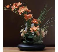 SYDDOL 17" Artificial Orchid Flowers, Real Touch Phalaenopsis Silk Bouquet with Ceramic Pot for Indoor Table Centerpiece Home Decoration (Koi Flower + Black Pot)
