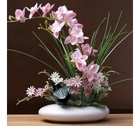 SYDDOL 17" Artificial Orchids in Ceramic Pot - Realistic Silk Flowers with Vase for Home Decor (Pink + White)