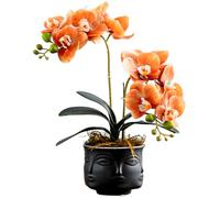 SYDDOL 35cm Artificial Orchid Flowers Bonsai Fake Phalaenopsis Flower Arrangement Real Touch Moisturizing Fake Orchid Flowers in Black Ceramic Zen Pot for Centerpiece Home Room Decor (Sunset Orange)
