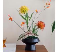 SYDDOL Artificial Chrysanthemum Flower Arrangement in Zen Ceramic Pot Silk Faux Flowers with Caladium Leaves Warm & Inviting Home Decor for Living Room, Bedroom, Office, Table Centerpiece