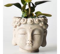 SYDDOL Buddha Head Plant Pot Stone Effect Resin Planter, Zen Garden Succulent Flower Pot, Oriental Meditation Home Decor, Indoor Outdoor Lightweight Eco-Friendly Plant Holder Gift for Yoga Lovers