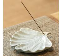 Syddol Ceramic Ginkgo Leaf Incense Burner Holder, Japanese Stick Holder, Leaf Tray, for Counters, Meditation Room, Yoga, Home, Office (White)