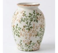 SYDDOL Floral Vintage Ceramic Flower Vase, Decorative Crackle Glaze Pottery Vase for Table, Shelf & Home Décor (Small)