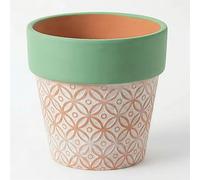 Syddol Terracotta Plant Pots with Drainage Hole, 3 Sizes, Sage Green Edge, Embossed Boho Flower Pot for Indoor Plants, Succulents, Herbs, Stylish Home Decor &Gifts (Medium)