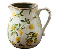 Syddol Vintage Lemon Ceramic Jug Vase, Rustic Crackle Glaze Pitcher Flower Vase for Fresh Flowers, Leak-Proof Cottagecore Decorative Pot for Kitchen & Home Decor (Small 16cm / Large 20cm) (Large)