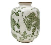 SYDDOL White Ceramic Vase, Small French Country Style Porcelian Vase Hand Painted Floral Design with Vintage Crackle Glaze for Wedding Dinner Table Office Bedroom - 5.5 Inch / 14 CM (Green)