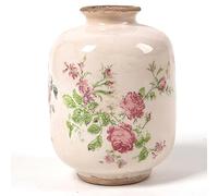 SYDDOL White Ceramic Vase, Small French Country Style Porcelian Vase Hand Painted Floral Design with Vintage Crackle Glaze for Wedding Dinner Table Office Bedroom - 5.5 Inch / 14 CM (Pink Floral)