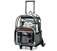 Sydioor Rolling Clear Backpack Heavy Duty, 3-Stage Telescopic Handle Transparent Bookbag with wheels, See Through Backpack for College, Work, Travel