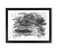 Sydney Australia Harbour Bridge V4 Modern Framed Wall Art Print, Ready to Hang Picture for Living Room Bedroom Home Office Décor, Black A4 (34 x 25 cm)