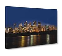 Sydney Australia Skyline at Night Canvas Print | Gallery Wrapped 30mm Frame Wall Art | 20x14 inches | Ready to Hang | Modern Cityscape Picture | Living Room Bedroom Lounge Office