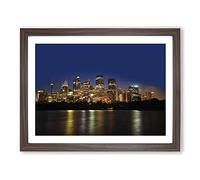 Sydney Australia Skyline at Night Modern Framed Print | A3 Walnut Framed Wall Art | Ready to Hang | Modern Cityscape Picture | Living Room Bedroom Lounge Office