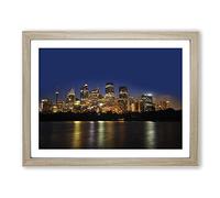 Sydney Australia Skyline at Night Modern Framed Print | A4 Oak Framed Wall Art | Ready to Hang | Modern Cityscape Picture | Living Room Bedroom Lounge Office