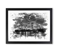 Sydney Australia Skyline at Night V4 Modern Framed Print | A3 Black Framed Wall Art | Ready to Hang | Modern Cityscape Picture | Living Room Bedroom Lounge Office