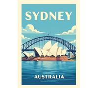 Sydney Australia Travel Art Print, Vintage Style Opera House and Harbour Bridge Poster. Size A4