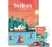 Sydney Australia Travel Poster Puzzles for Adults 1000 Pieces Brain Challenge Toy Calm Mind Clear Cut Art Collection Piece (38x52cm)