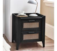 Sydney Bedside Cabinet - 2 Drawer - Black and Faux Rattan