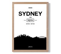 Sydney Black and White City Skyline Framed Print SIZE: A2 with Oak Frame ARTZE Black A4