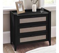 Sydney Chest of Drawers - 3 Drawer - Black and Faux Rattan