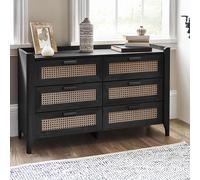 Sydney Chest of Drawers - 6 Drawer - Wide - Black and Faux Rattan