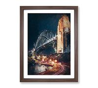 Sydney Harbour Bridge Australia Abstract Art Modern Framed Print | A2 Walnut Framed Wall Art | Ready to Hang | Abstract Cityscape Picture | Living Room Bedroom Lounge Office