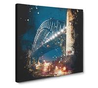 Sydney Harbour Bridge Australia Abstract Paint Splash Modern Canvas Wall Art Print Ready to Hang, Framed Picture for Living Room Bedroom Home Office Décor, 14x14 Inch (35x35 cm)