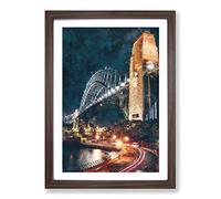 Sydney Harbour Bridge Australia Abstract Painting Framed Print | A2 Walnut Framed Wall Art | Ready to Hang | Abstract Cityscape Picture | Living Room Bedroom Lounge Office
