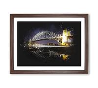 Sydney Harbour Bridge Australia Paint Splash Modern Art Framed Wall Art Print, Ready to Hang Picture for Living Room Bedroom Home Office Décor, Walnut A3 (46 x 34 cm)