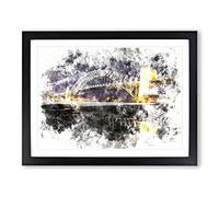 Sydney Harbour Bridge Australia Watercolour Modern Framed Print | A2 Black Framed Wall Art | Ready to Hang | Modern Cityscape Picture | Living Room Bedroom Lounge Office