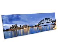 Sydney Harbour Bridge Blue Framed CANVAS PRINT Picture Panoramic Wall Art - 36 inch x 12 inch (20mm deep frame)