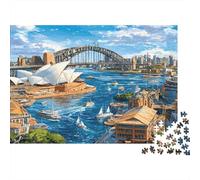 Sydney Harbour Bridge Blue Sky View 1000 Piece Jigsaw Puzzle Paper for Adults Night Scene 38x26cm/1000pcs