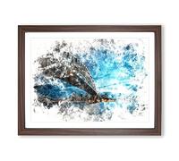 Sydney Harbour Bridge In Australia Watercolour Modern Framed Print | A2 Walnut Framed Wall Art | Ready to Hang | Modern Cityscape Picture | Living Room Bedroom Lounge Office