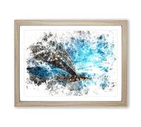 Sydney Harbour Bridge In Australia Watercolour Modern Framed Wall Art Print, Ready to Hang Picture for Living Room Bedroom Home Office Décor, Oak A4 (34 x 25 cm)
