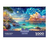 Sydney Opera House And Harbour Bridge in A Vivid Night Landscape 1000-Piece Jigsaw Puzzle Dream Building - Brainteasing Challenge for Adults & Kids 70x50cm/1000pcs