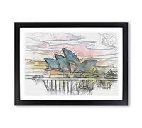 Sydney Opera House at Sunset in Abstract Framed Print | A2 Black Framed Wall Art | Ready to Hang | Abstract Landscape Picture | Living Room Bedroom Lounge Office