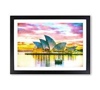 Sydney Opera House at Sunset Painting Framed Print | A2 Black Framed Wall Art | Ready to Hang | Modern Landscape Picture | Living Room Bedroom Lounge Office