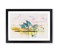 Sydney Opera House at Sunset Watercolour Framed Print | A2 Black Framed Wall Art | Ready to Hang | Modern Landscape Picture | Living Room Bedroom Lounge Office