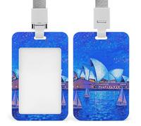 Sydney Opera House Blue Night ID Badge Holder with Vertical Card Badge Holder Waterproof Plastic Card Sleeve Badges Protector Case Name Tag ID Card Holder for Office Doctor Nurse Teachers