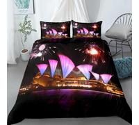 Sydney Opera House Duvet Cover Double 3D Printed City view Bedding Set 3 Piece Soft Microfibre Quilt Cover 200x200 cm and 2 Pillowcases 50x75 cm with Zipper G418